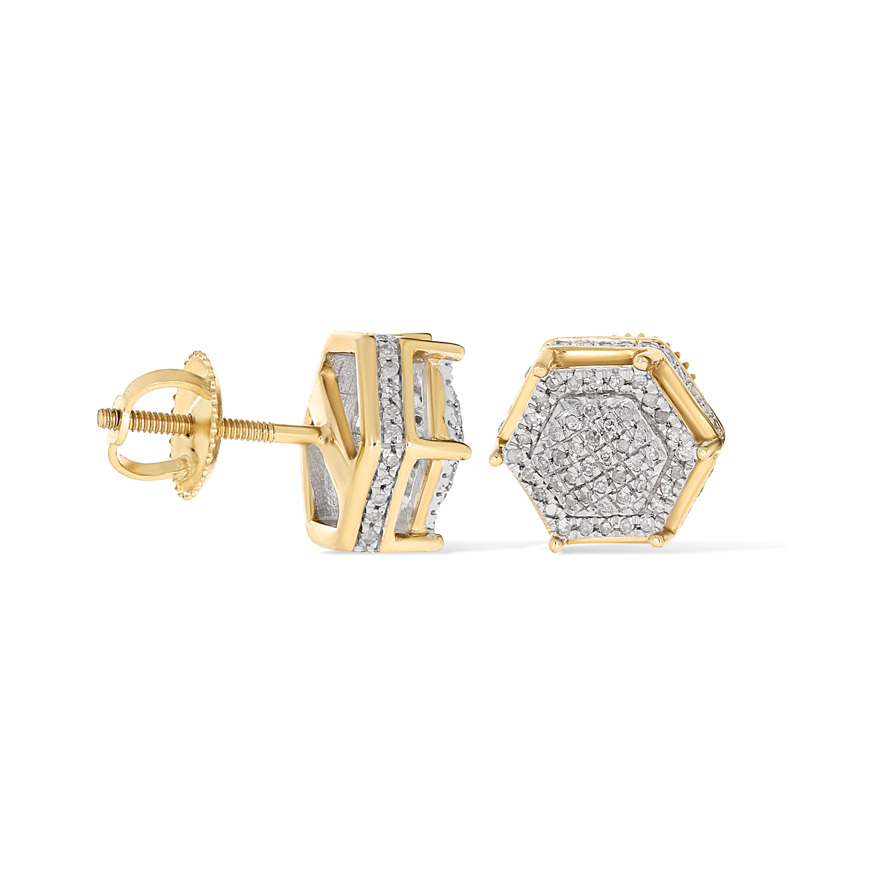 Stacked Hexagon Diamond Earrings 0.27 ct. 10k Yellow Gold